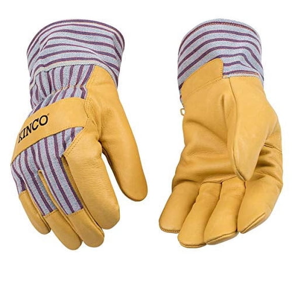 Kinco - Lined Premium Pigskin Leather Work and Ski Gloves, Heatkeep Thermal Insulation, Otto Striped Canvas, Safety Cuff, Fitted Elastic Wrist, (Style No. 1927)