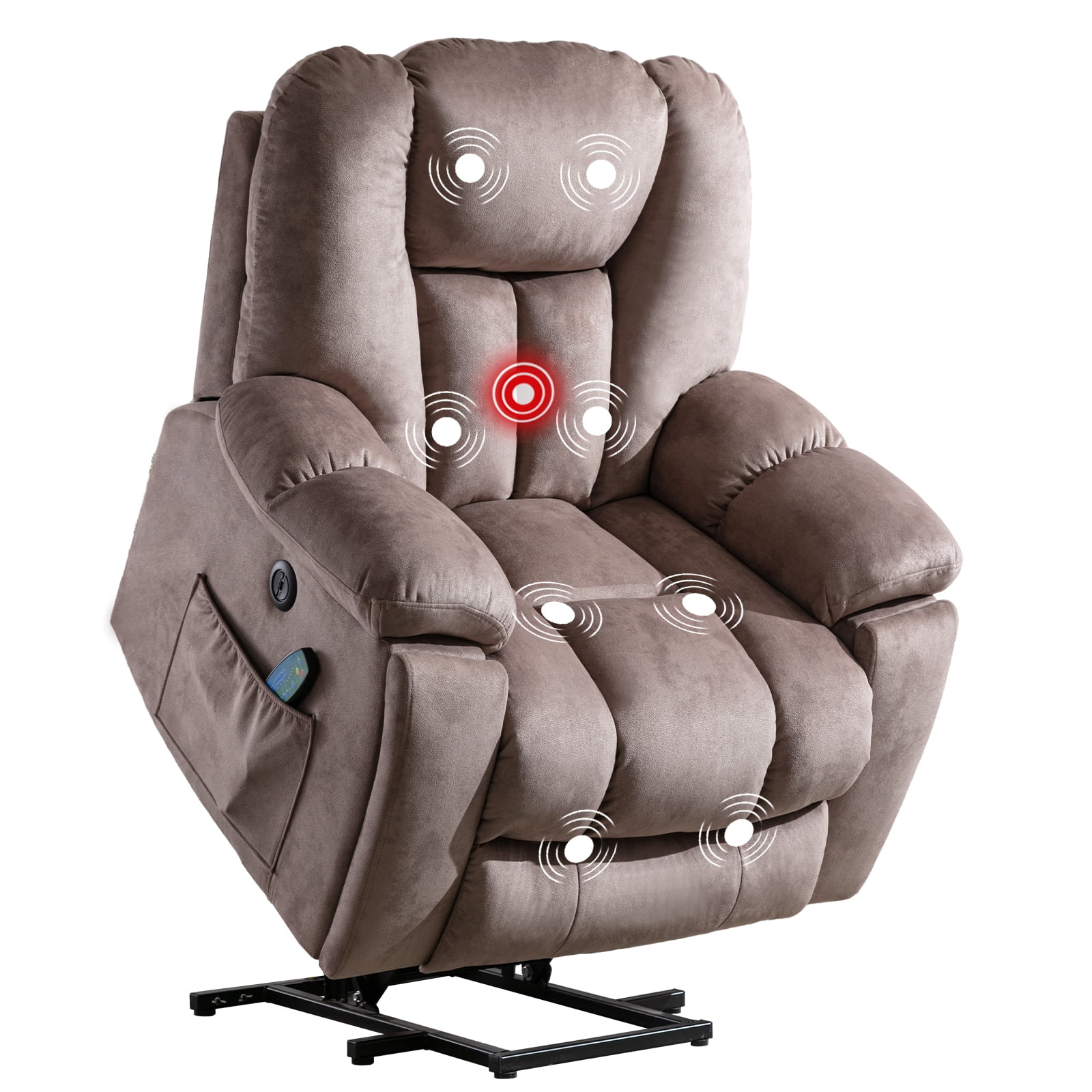 Ebello Large Power Lift Recliner Chair with Heat Massage, USB Ports - Ergonomic Recliner Chair for Elderly, Light Brown