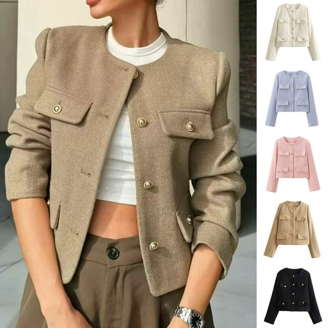 Women Blazer Long Sleeve Solid Pocket Hiking Outdoor Button Suit Jacket Army Green S