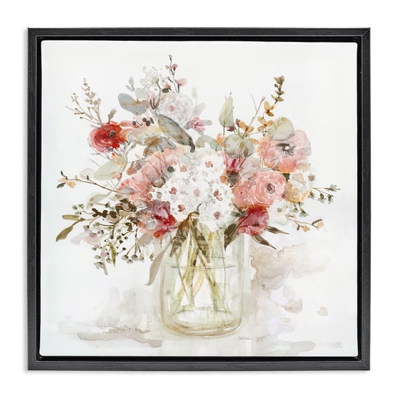 Stupell Industries Soft Blush Botanical Bouquet Black Framed Floater Canvas Wall Art, design by Carol Robinson