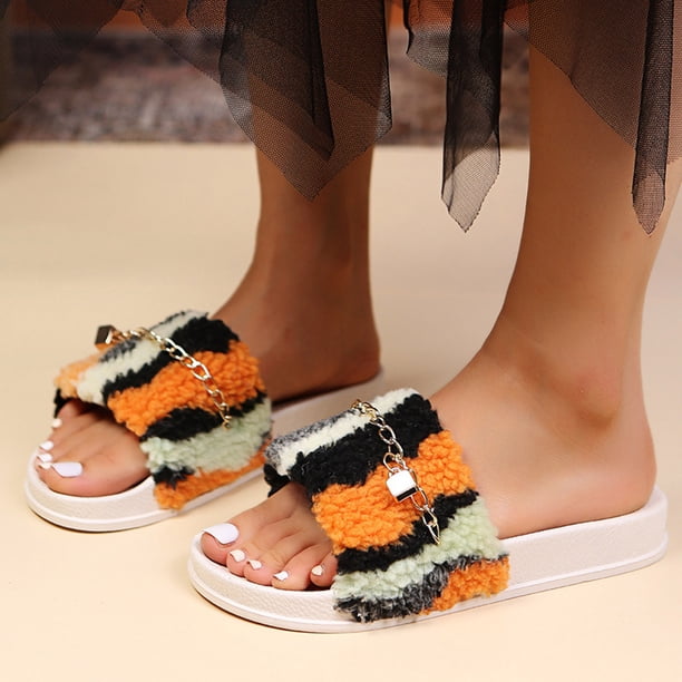Pantuflas de casa cálidas, suaves y cómodas con punta abierta y felpa para mujer Wmkox8yii hj789
