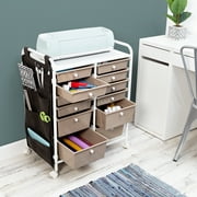Honey-Can-Do 12-Drawer Metal Rolling Storage Cart with Black Fabric Side Pockets, Beige/White