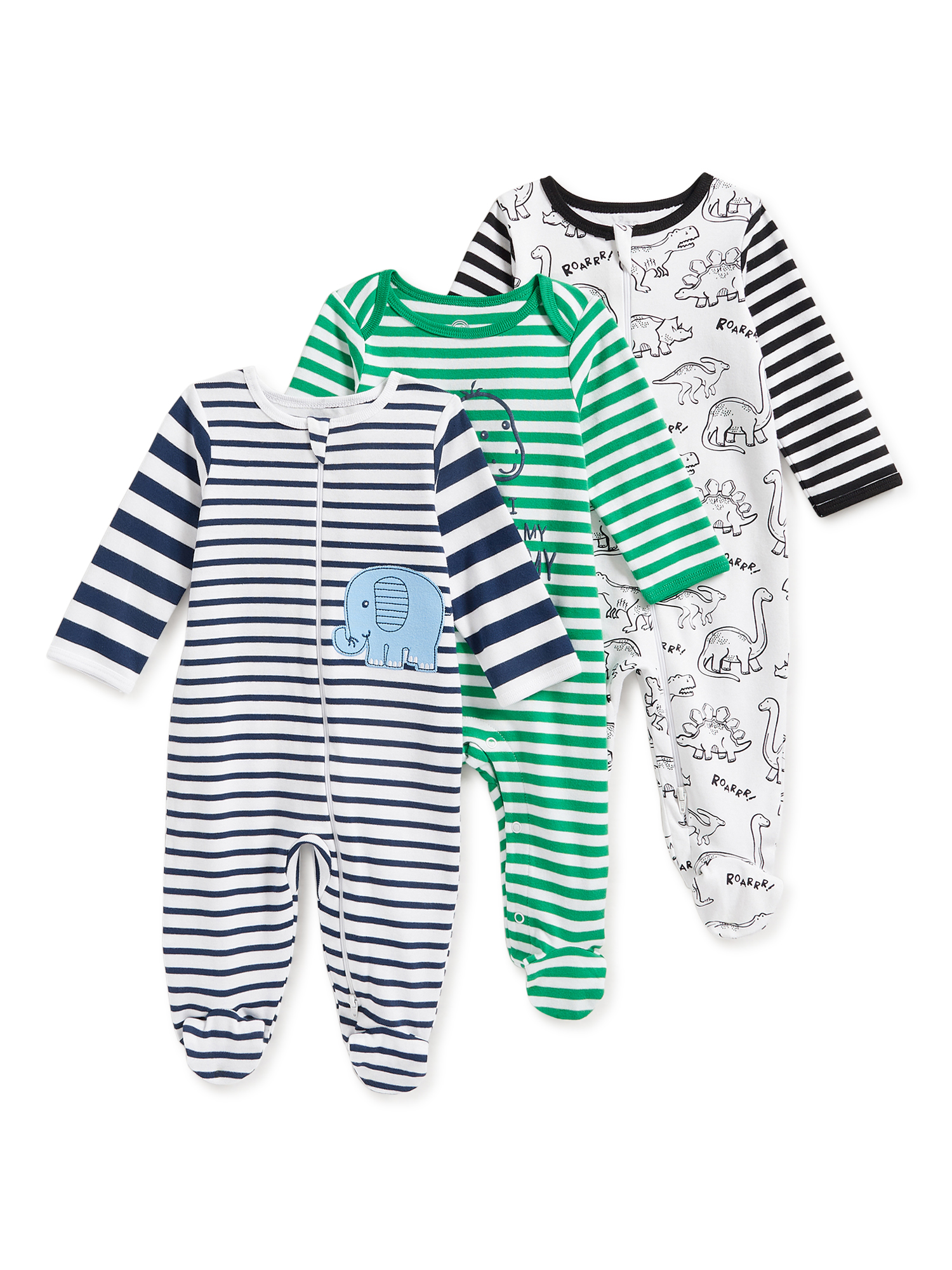 Wonder Nation Newborn Baby Boy Sleep and Play Romper, 3 Pack, Preemie