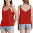 thumbnail image 6 of Pink+Red Basic Women's Satin Silk Tank Top Ladies V-Neck Silky Loose Sleeveless Blouse Satin Tank Shirt, 6 of 12
