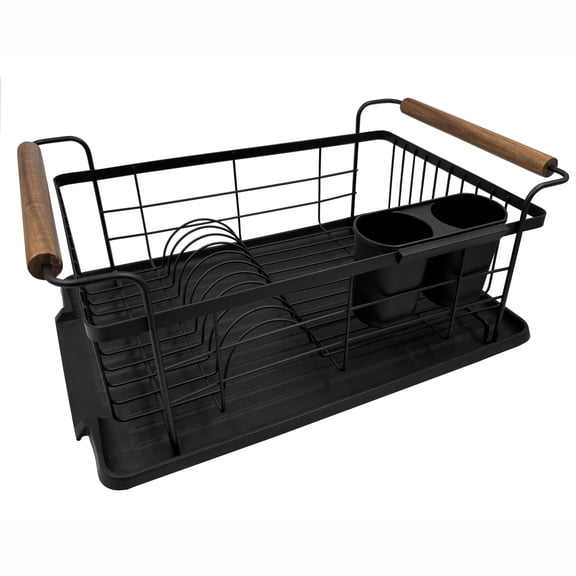 Better Homes & Gardens Dish Drying Rack with Utensil Holder, Metal and Acacia Wood, Well Suited to Dish Drying and Sink Organization