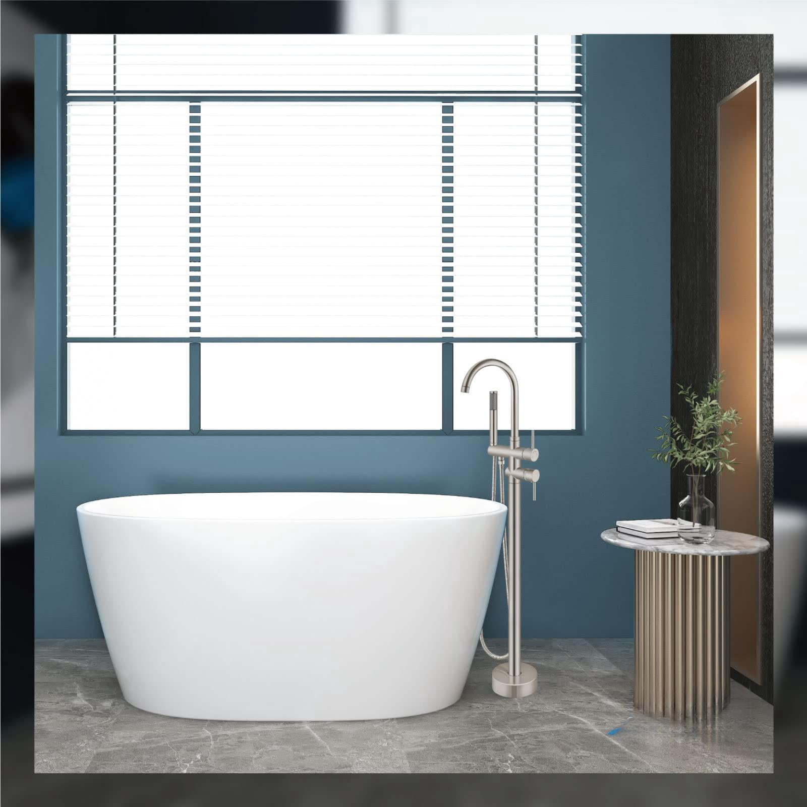 Floor Mount Bathtub Faucet Brushed Nickel Freestanding Tub Filler with Swivel Spout