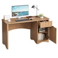 thumbnail image 1 of Bestier 47.2" Modern Fluted Writing Desk with Drawer and Adjustable Storage Cabinet, Computer Desk for Home Office, Study or Bedroom, Walnut, 1 of 9