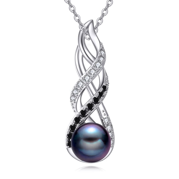 Black Pearl Necklace 925 Sterling Silver Infinity Pendant Jewelry for Women (Infinity)