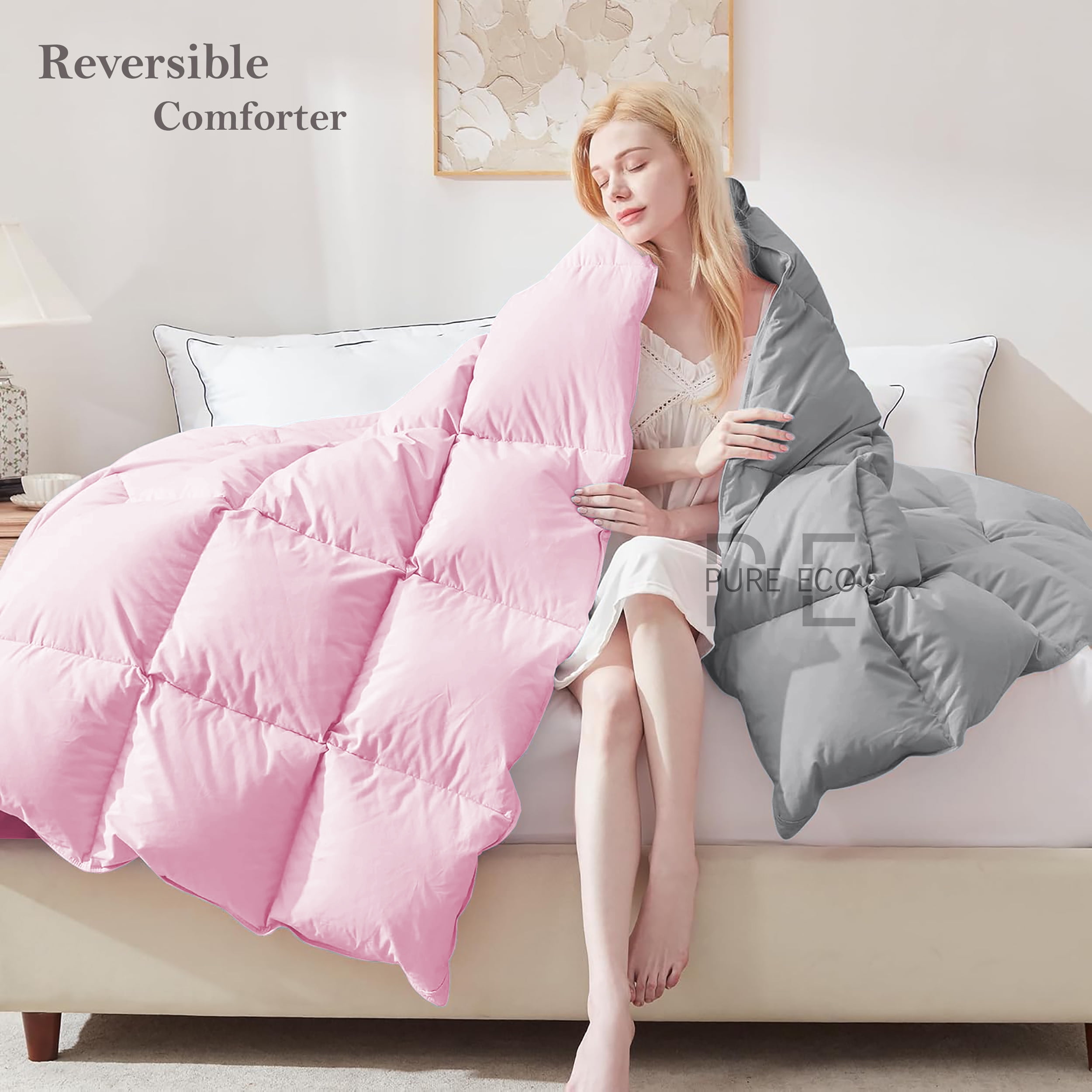 Bedding Comforter Alaskan King 120X132, Duvet Insert, Quilted Comforter with Corner Tabs, Lightweight Quilt, Down Alternative Hotel Comforter Oversized Alaskan King 120X132 Baby Pink/Silver Gray