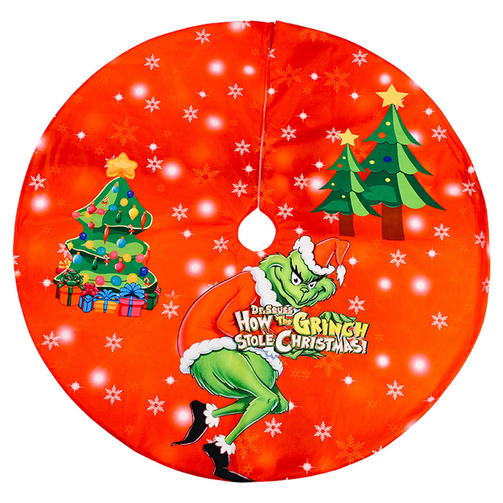 How Grinch Stole Christmas Tree Skirt 30 Inch Rustic Decor Farmhouse for Xmas Holiday Party Supplies Tree Mat Wedding Decorations Ornaments for Mini Table Top