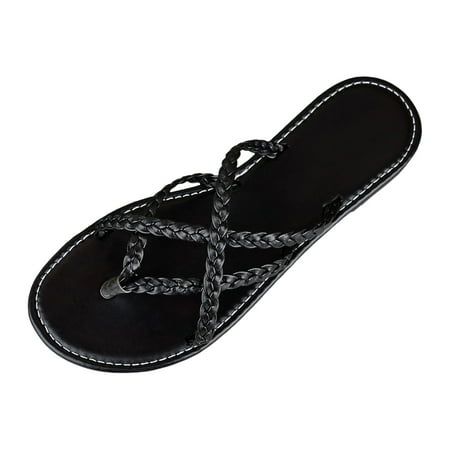 

Europe And The United States Large Size Low Heel Foreign Trade Ladies Flat Bottom Summer Sandals Solid Color Sandals Beach Shoes