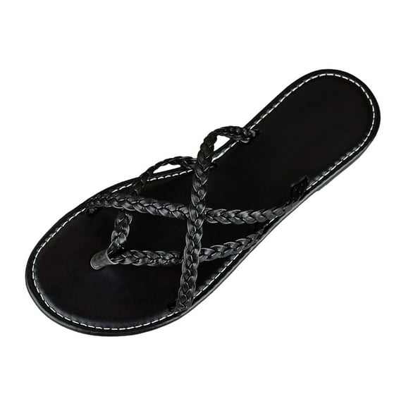 IUJSOY Women's Flat Sandals Casual Fashion Braided Criss Cross Strappy Flip Flops Summer Shoes