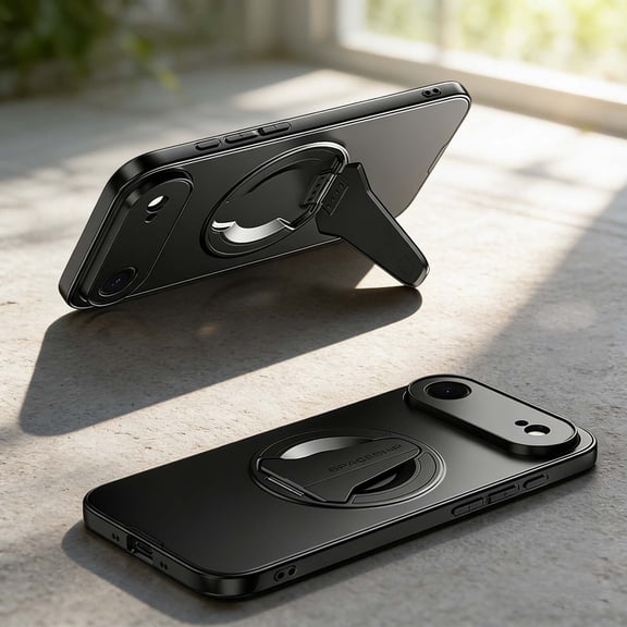 For iPhone Air Phone Case,With Contractile Kickstand,Compatible With Mag-Safe,Ultra Slim Rugged Anti-Scratch Shockproof Anti-fall Drop Protection,Durable Rugged Phone Case,Black