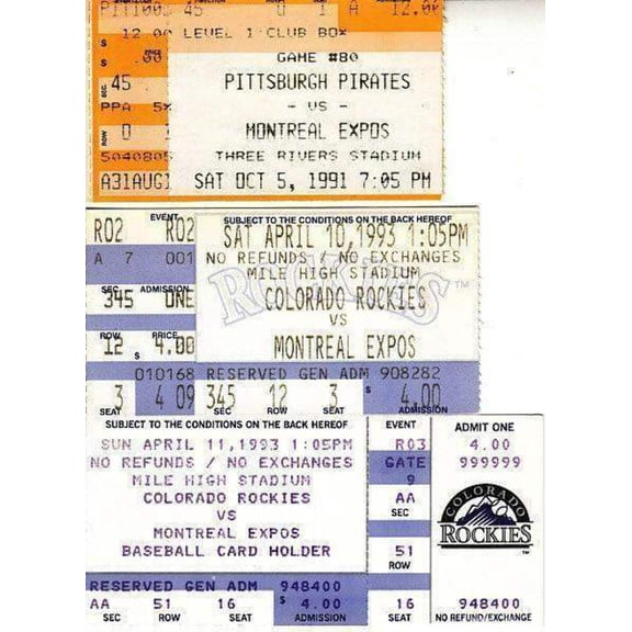 Montreal Expos lot of 3 road game ticket stubs