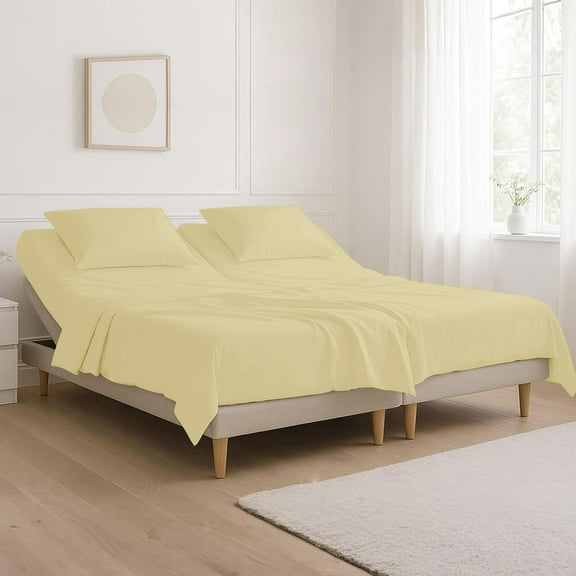 Flex Top Queen Size Sheets for Sleep Number Bed 4 Pcs 800 TC 100% Egyptian Cotton 12" Inch Deep Pocket Sheets Split Top Queen Sheet Set Split Down 28" from The top - Ivory Solid