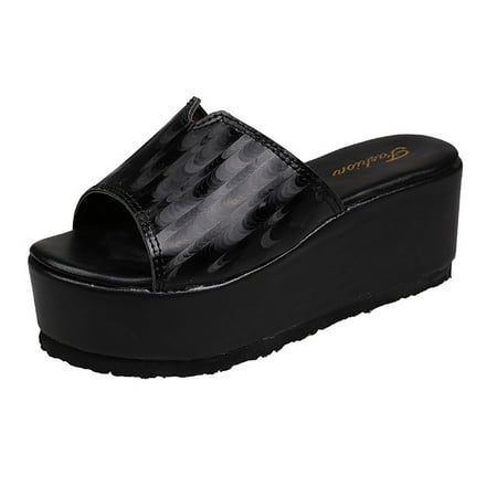 

Youmylove Women Slippers Fashion Solid Color Leather Sequin Printed Platform Wedge Slippers Comfort Cozy Leisure Daily Walking