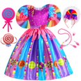 thumbnail image 2 of Rianbow Lollipop Candy disfraz niñas princesa vestido cumpleaños carnaval fiesta Cosplay disfraz niños Purim ropa con diademas (3-4T) Gao Jinjia LED, 2 of 2