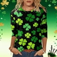 thumbnail image 2 of Wang6 Womens Oversized 3/4 Sleeve St Patricks Day T-Shirt Irish Shamrock Printed Tops Causal Crew Neck Loose Saint Graphic Tees Tunic Shirts Green3 XXXL, 2 of 5