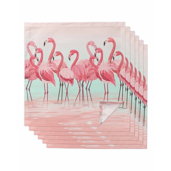 Pink Flamingo Cloth Napkins Set of 6 Reusable Dinner Napkins, Summer Tropical Flamingo Hawaii Animals Cocktail Napkin Washable Table Napkins for Wedding/Holiday Party/Baby Shower 20"x20"