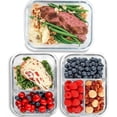 thumbnail image 1 of 6 Pzas de Contenedores de Vidrio para Almacenamiento de Alimentos con Tapas, Contenedores Herméticos de Vidrio para Preparación de Comidas de 1 & 2 & 3 Compartimentos (3 Contenedores & 3 Tapas),, 1 of 10