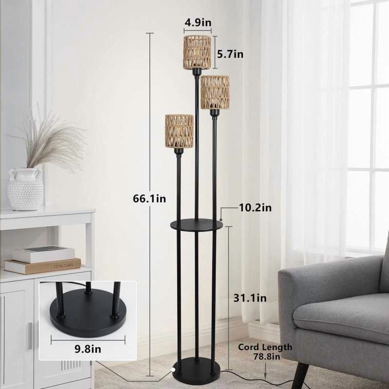 Boho Shees, 3-Lights Farmhouse Tall Floor ON/OFF Foot Switch, Rustic Standing Lamp with Rattan Shades for Living Room Bedroom Office