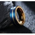 thumbnail image 4 of Wedding Ring Men 8mm Blue Stainless Steel Wedding Band Gold Groove & Inside, 4 of 7