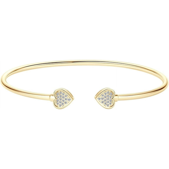 Moissanite Cuff Bangle, D Color VVS1 Clarity Bracelet Fit 7" Below Wrist, 925 Sterling Silver Heart Bangle for Women or Girlfriend Birthday Jewelry Gift
