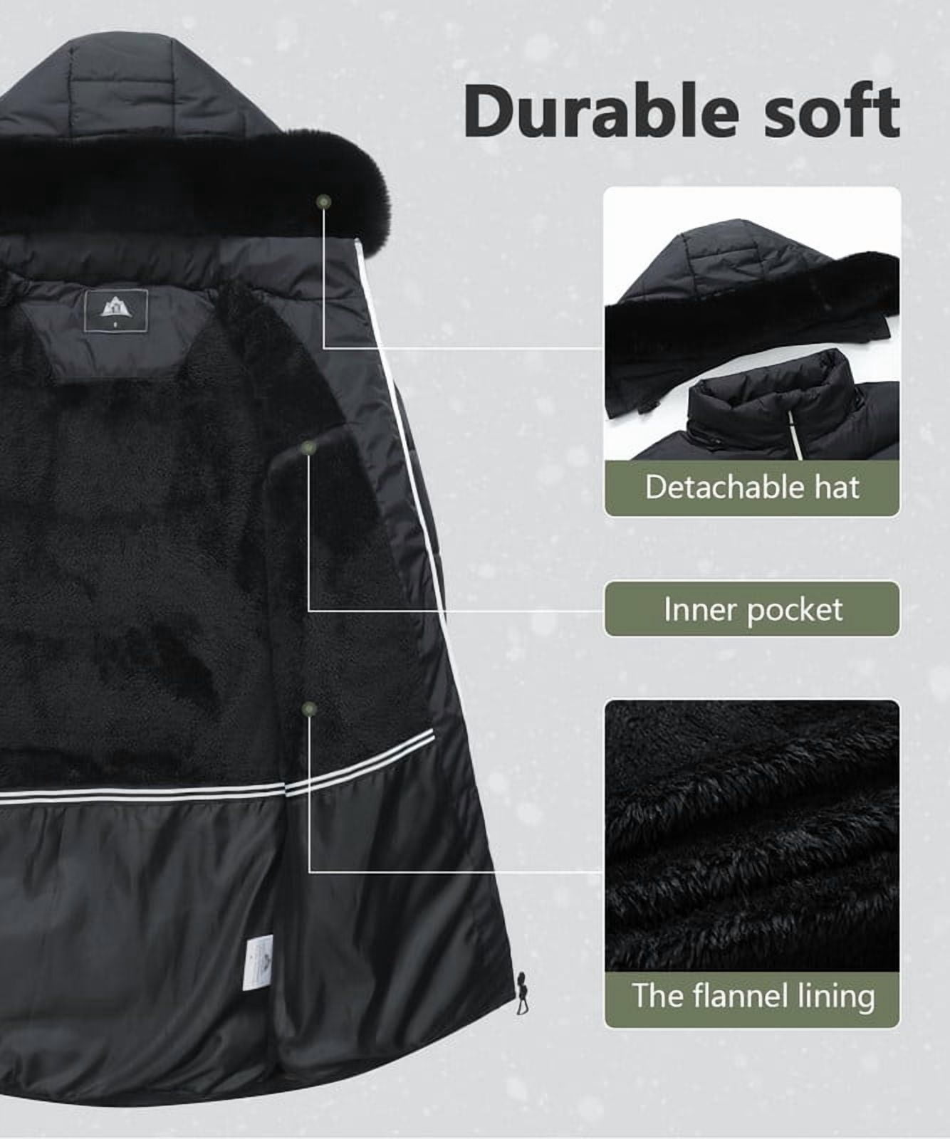 Women's Winter Down Coats Waterproof Thicken Hooded Insulated Quilted Puffer Jacket, Black XL