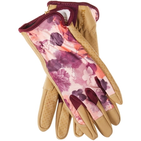 Kinco Garden Glove 2004W-S Womens KincoPro Pink Polyester-Spandex Fabric Back Tan MiraG2 Grain Synthetic Leather Palm Small