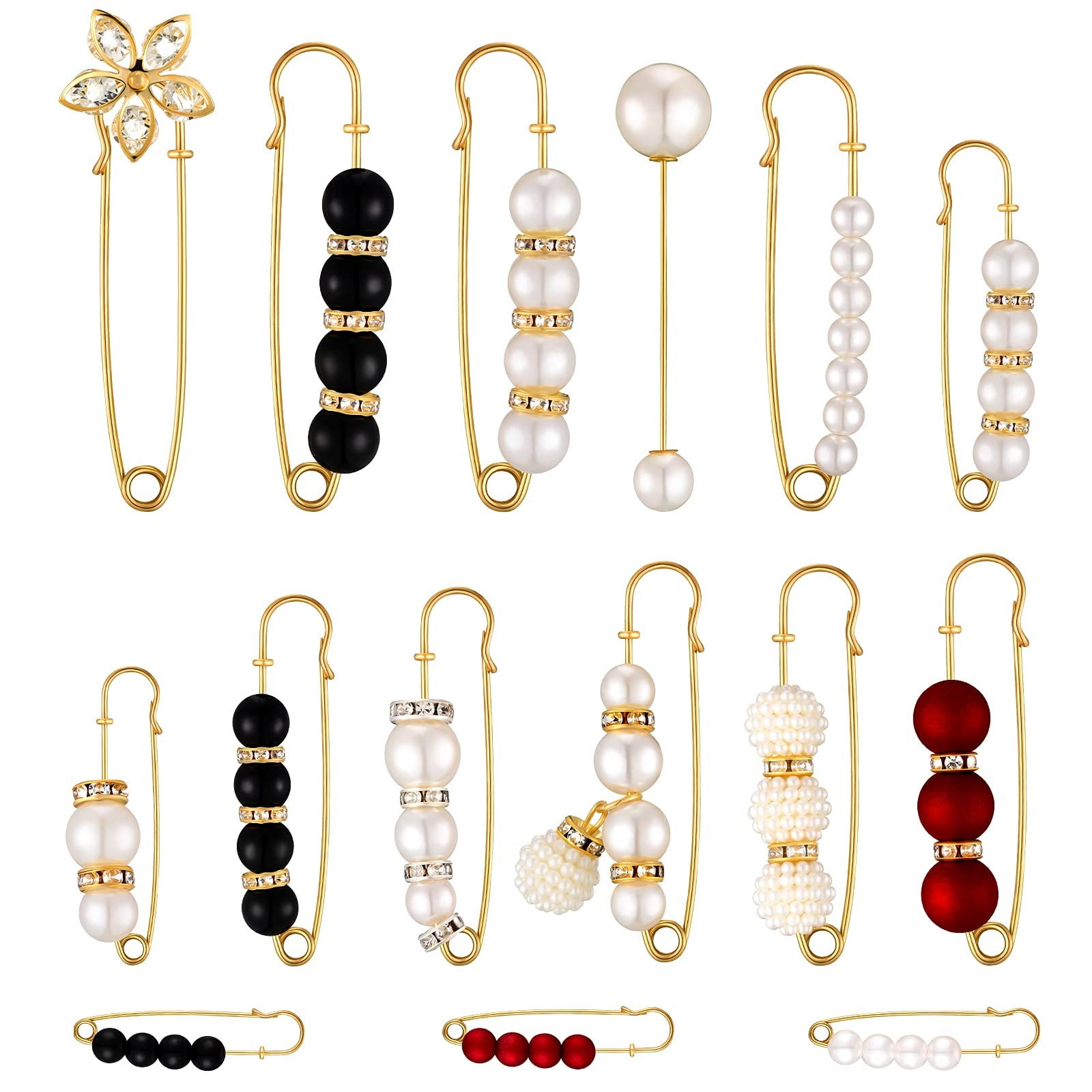 15Pcs Sweater Clips Heavy Duty Safety Pins Faux White Pearl Brooch Pin