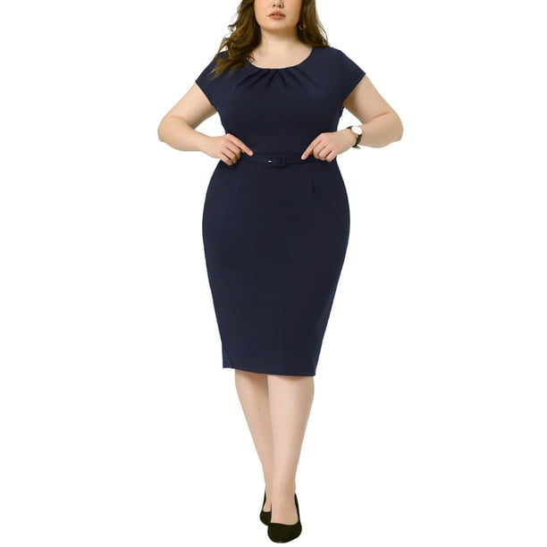 Vestido de oficina para mujer Agnes Orinda, talla grande, vestido lápiz vintage de los años 50 y 60, vestido ceñido para trabajar, 2X azul marino