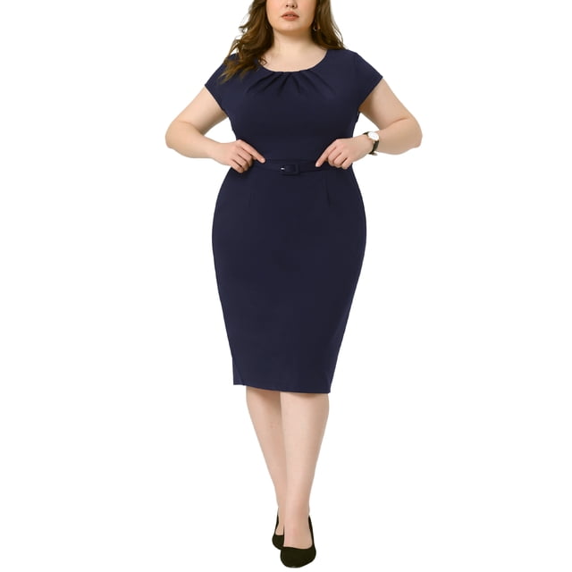 Vestido de oficina para mujer Agnes Orinda, talla grande, vestido lápiz vintage de los años 50 y 60, vestido ceñido para trabajar, 2X azul marino