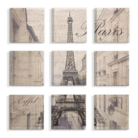 The Stupell Home Decor Collection Vintage Postcard Eiffel Tower Wall Art Set