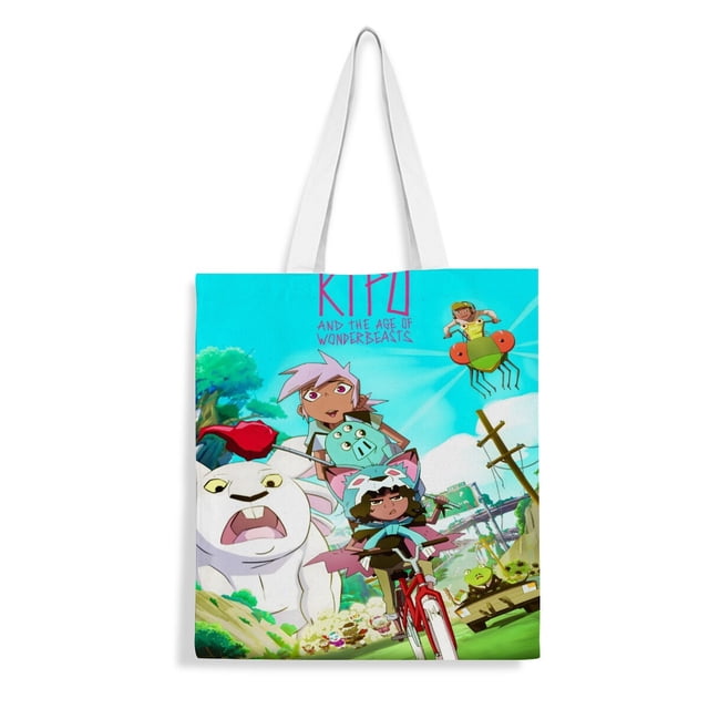 Kipo and the Age of Wonderbeasts Bolso de tela con estampado de lienzo para mujer, bolsa de compras reutilizable y estética, con cremallera interior, regalo para mujer,40*45cm.