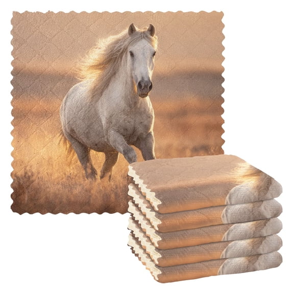 6 Pieces of Kitchen Towels 11x11Inch Kitchen Dish Cloths Kitchen Dish Towels Reuseable Cleaning Cloths Majestic White Horse