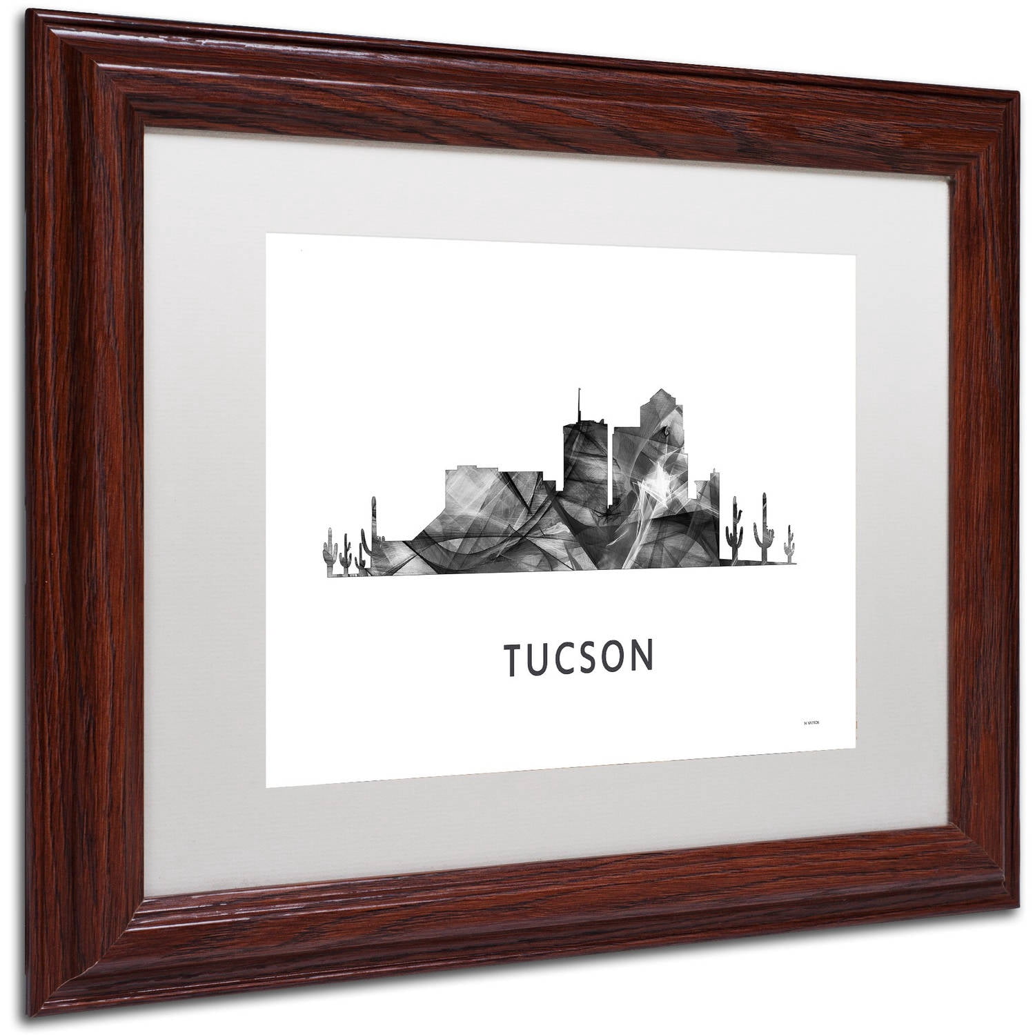 Trademark Fine Art 'Tucson Arizona Skyline WB-BW' Canvas Art by Marlene Watson, White Matte, Wood Frame