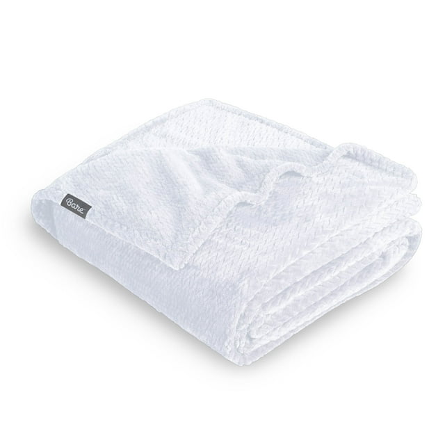 Bare Home Couverture Texturée en Molleton Microplush - 300 G/m2 - Microfibre Duveteuse - Douce et Moelleuse - Jeté, Blanc