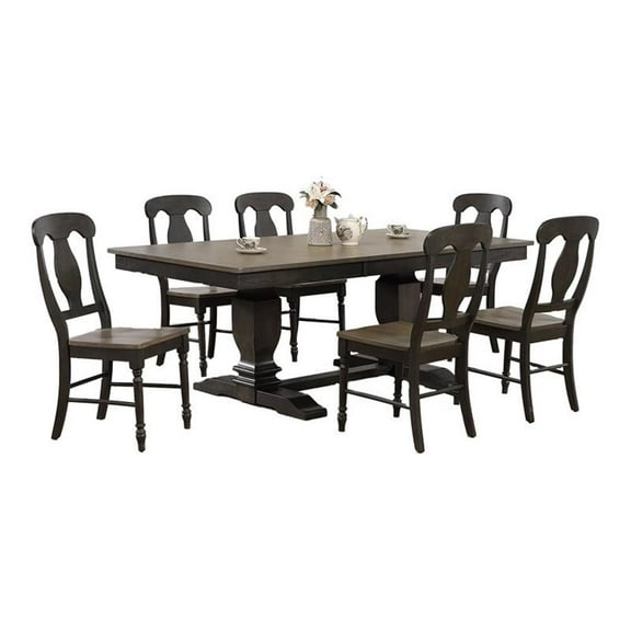 7-Piece Rubberwood Dining Set in Gray/Black Stone