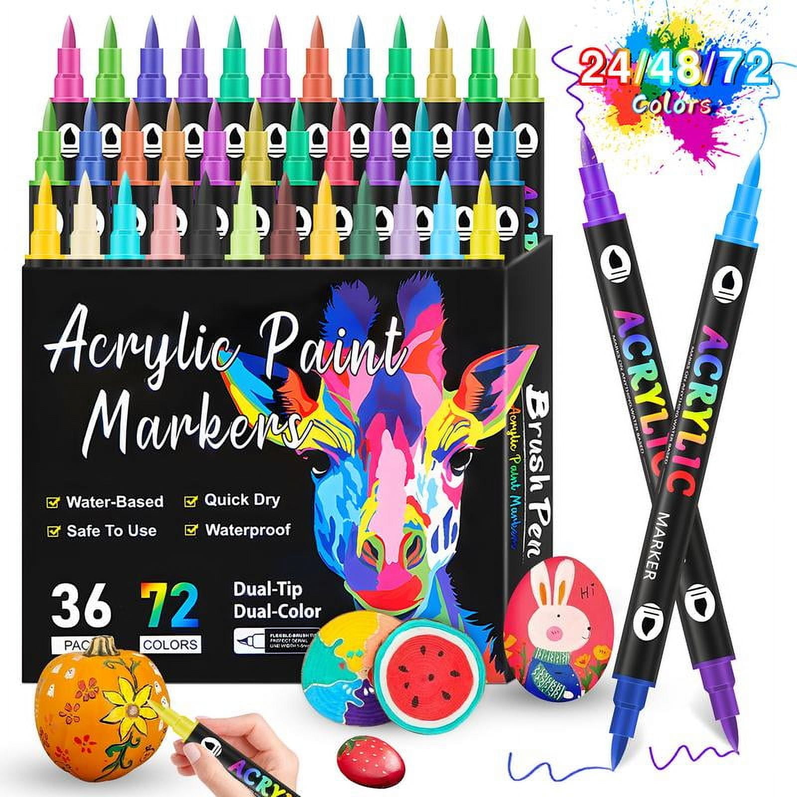 24/48/72 Dual Tip Acrylic Paint Markers Pens Set,Double Ended Drawing Art Pens For Rock,Ceramic,Wood,Canvas,Plastic,Glass,Stone,DIY Crafts Gift.Easter gifts, egg decorations