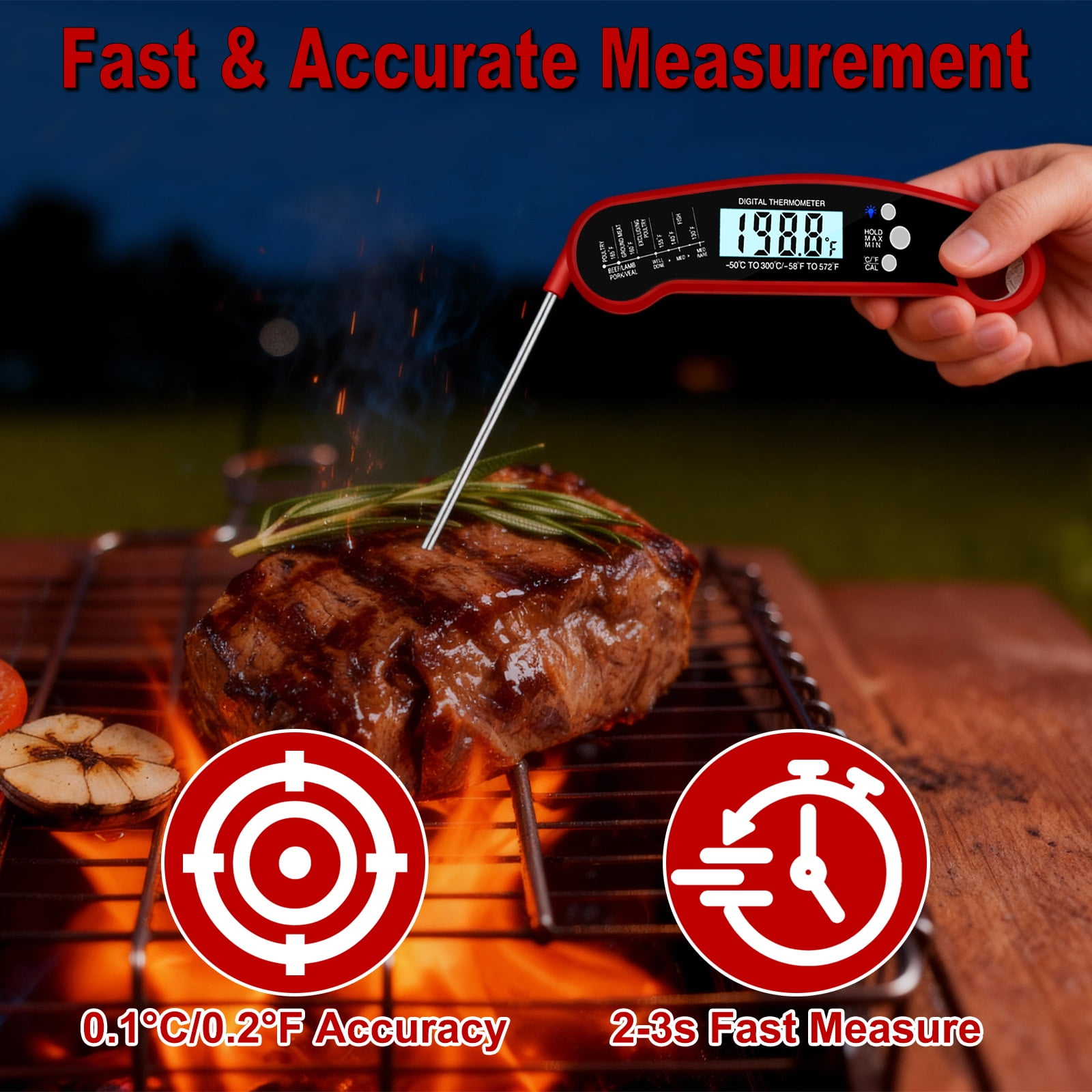 AGCAN Digital Meat Thermometer, 2 Pack Instant Read Food Thermometers, Waterproof Cooking Thermometer with Backlight for BBQ Grilling Cooking Liquids Beef