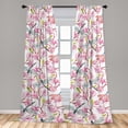 thumbnail image 2 of Floral Design Window Curtains, Watercolor Springtime Scene Flowers with Dragonfly Pattern Boho, Lightweight Decor 2-Panel Set with Rod Pocket, Pair of - 28"x84", Apple Green Pastel Pink, by Ambesonne, 2 of 3