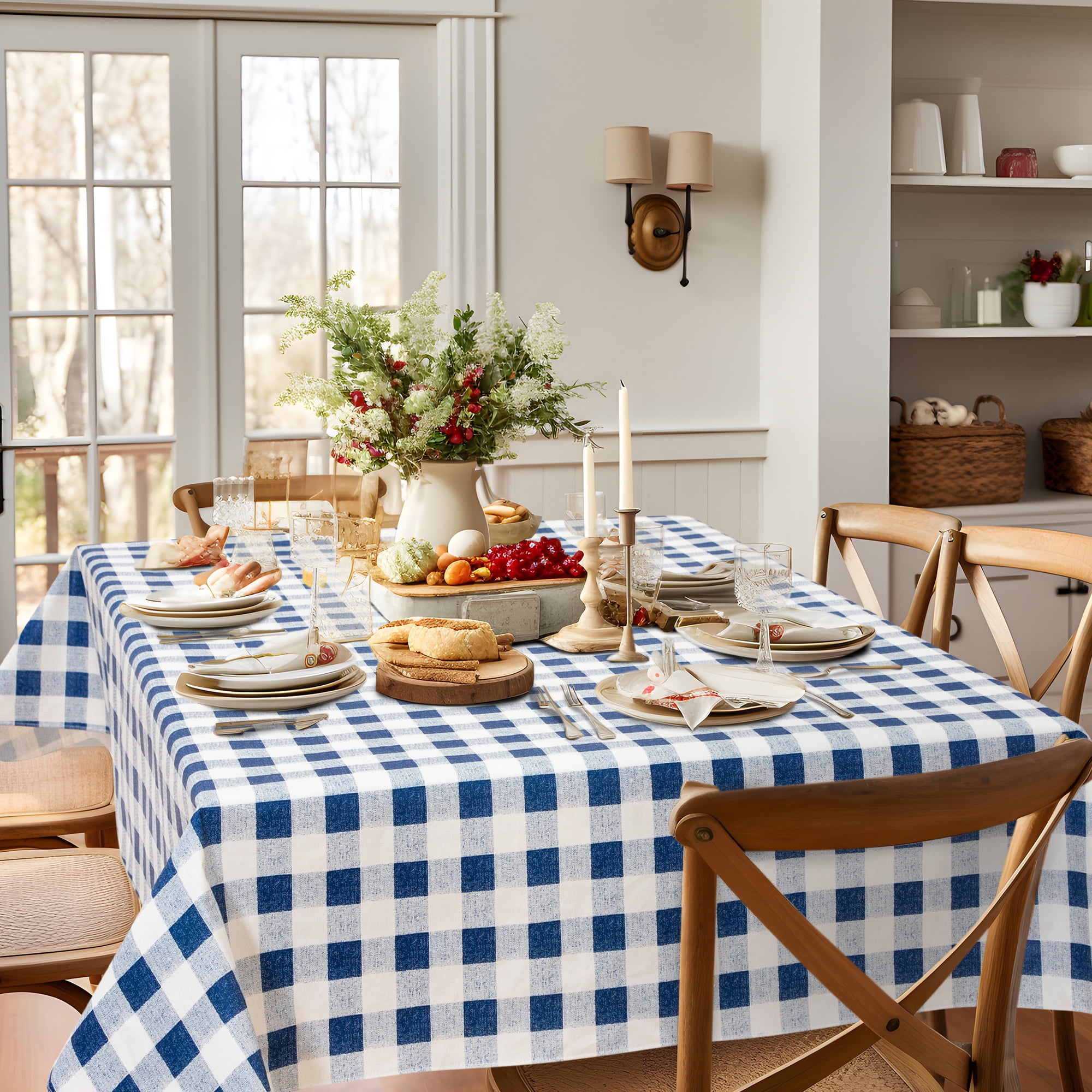 Buffalo Plaid Tablecloth 52x70 inch Plastic Checkered Vinyl Tablecloth with Flannel Backing Party Table Cloth 100% Oilcloth Waterproof Tablecloth