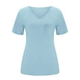 thumbnail image 6 of Tops for Women Trendy, Comdrip Women's 3/4 Sleeve Shirts V Neck Loose Fitting Tops Casual Solid Color Tshirts Trendy Basic Tunic Summer Ladies Tops Womens Tops Casual Light Blue S, 6 of 7