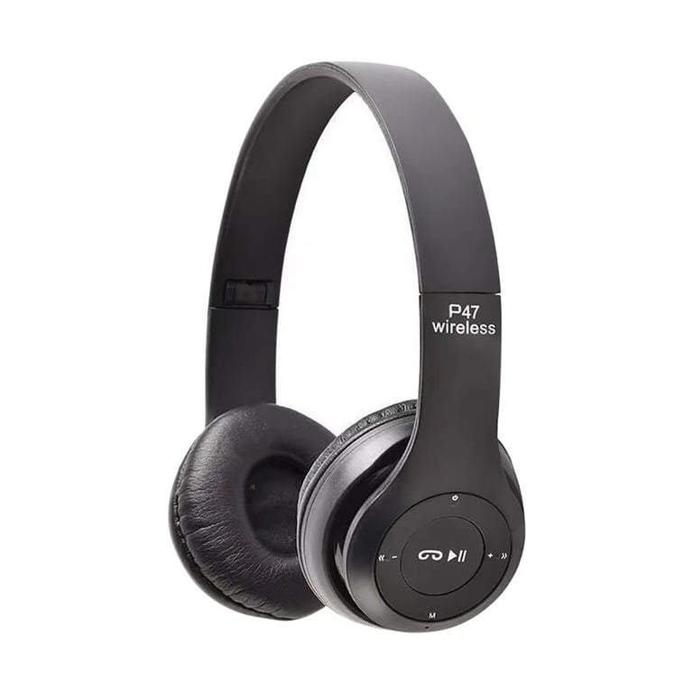 Black Bluetooth Wireless Over Head Headphones with Microphone Deep Bass  Stereo Headset with Soft Memory-Protein Earmuffs