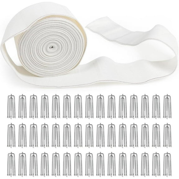 1 Roll of Curtain Pleat Tape -10 Meters, with 45 Stainless Steel 4-port Hooks, Used for Home DIY Decoration Projects