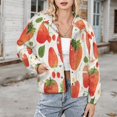 thumbnail image 3 of Jackets for Women Winter Coat Jackets Flannel Stand Collar Jacket(Strawberry Fruit Watercolor,Size:S-4XL), 3 of 7