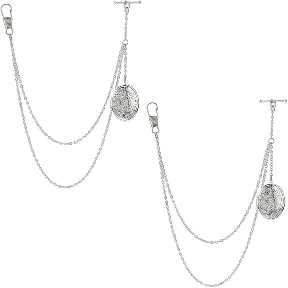 2PCS Flower Pocket Watch Chain Brass Detachable Locket Pendant Watch Chain T-Bar Watch Chain