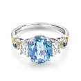 thumbnail image 2 of Gem Stone King 925 Silver and 10K Yellow Gold 3-Stone Ring Oval Millennium Blue Mystic Quartz and Moissanite (2.31 Cttw, Size 6), 2 of 3