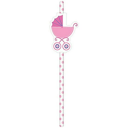 Girl Baby Shower Pink Polka Dot Straws - 12 Pack