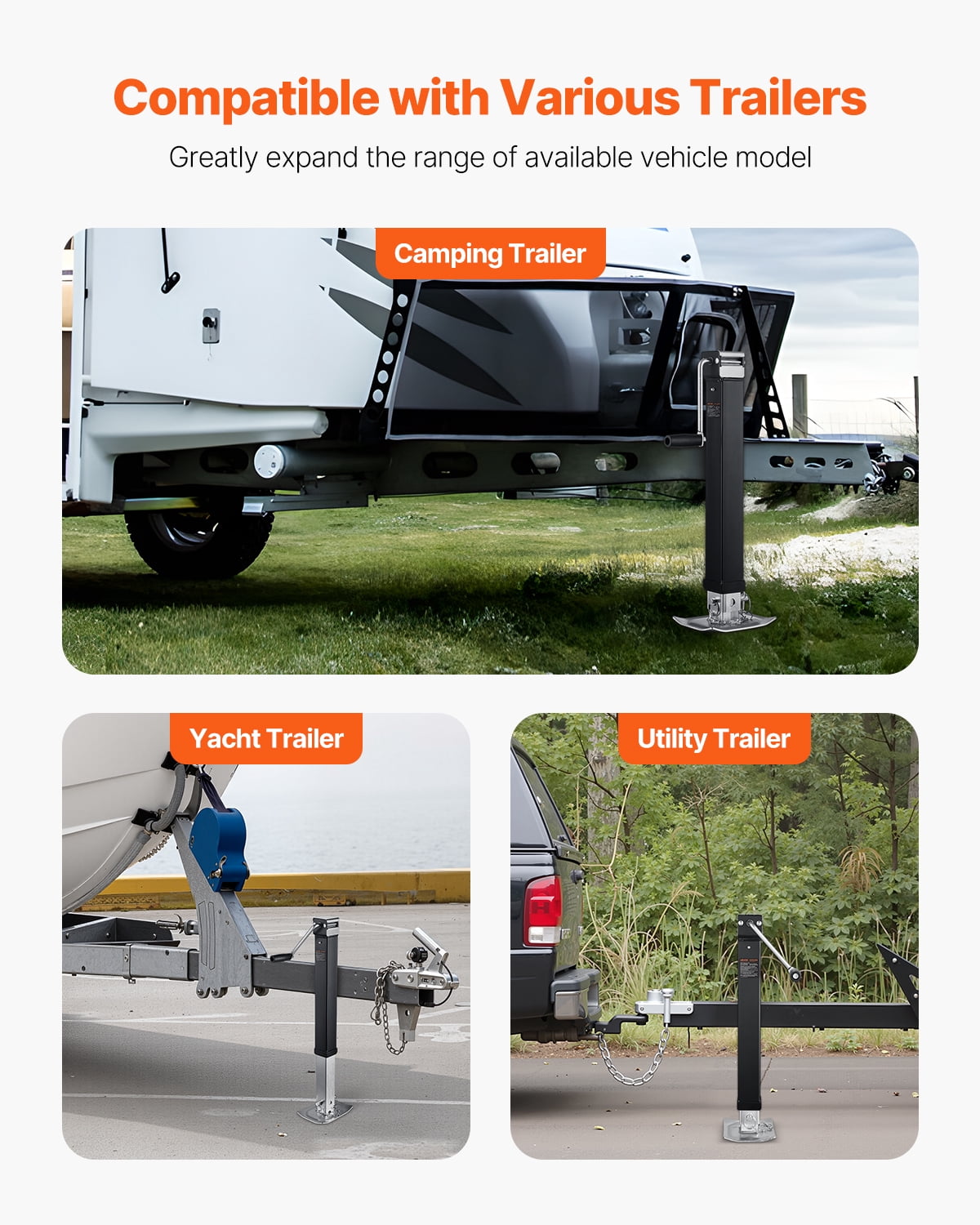 VEVOR Trailer Jack, 8000 lbs Dynamic Load Capacity, Weld-on Pipe-Mount Swivel Trailer Jack with Ergonomic Handle, 15-inch Vertical Travel, Suitable for RV, Horse,Utility,Camping and Yacht Trailers